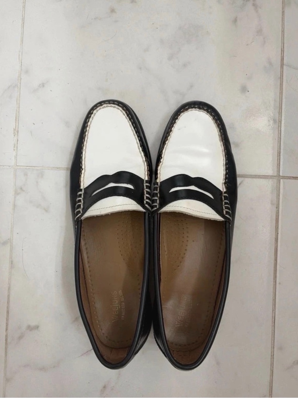 Black & White Leather Penny Loafers
